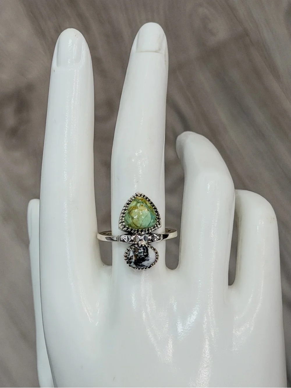 Royston Turquoise & White Buffalo Black Oxidized Sterling Silver Ring Sz 9